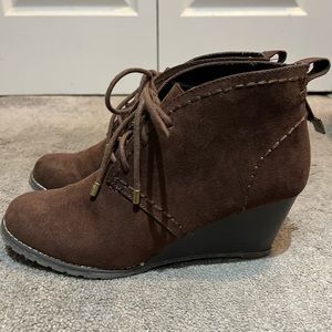 Brown suede lace up ankle booties